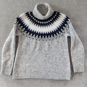 Aspen Fair Isle Nordic Wool Blend Turtleneck Sweater Women's Medium Gray Cozy